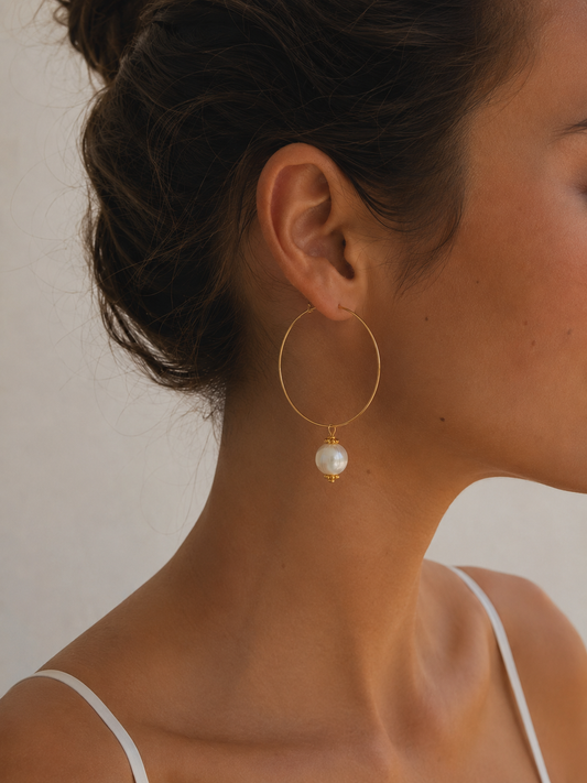 Round Pearl Hoops